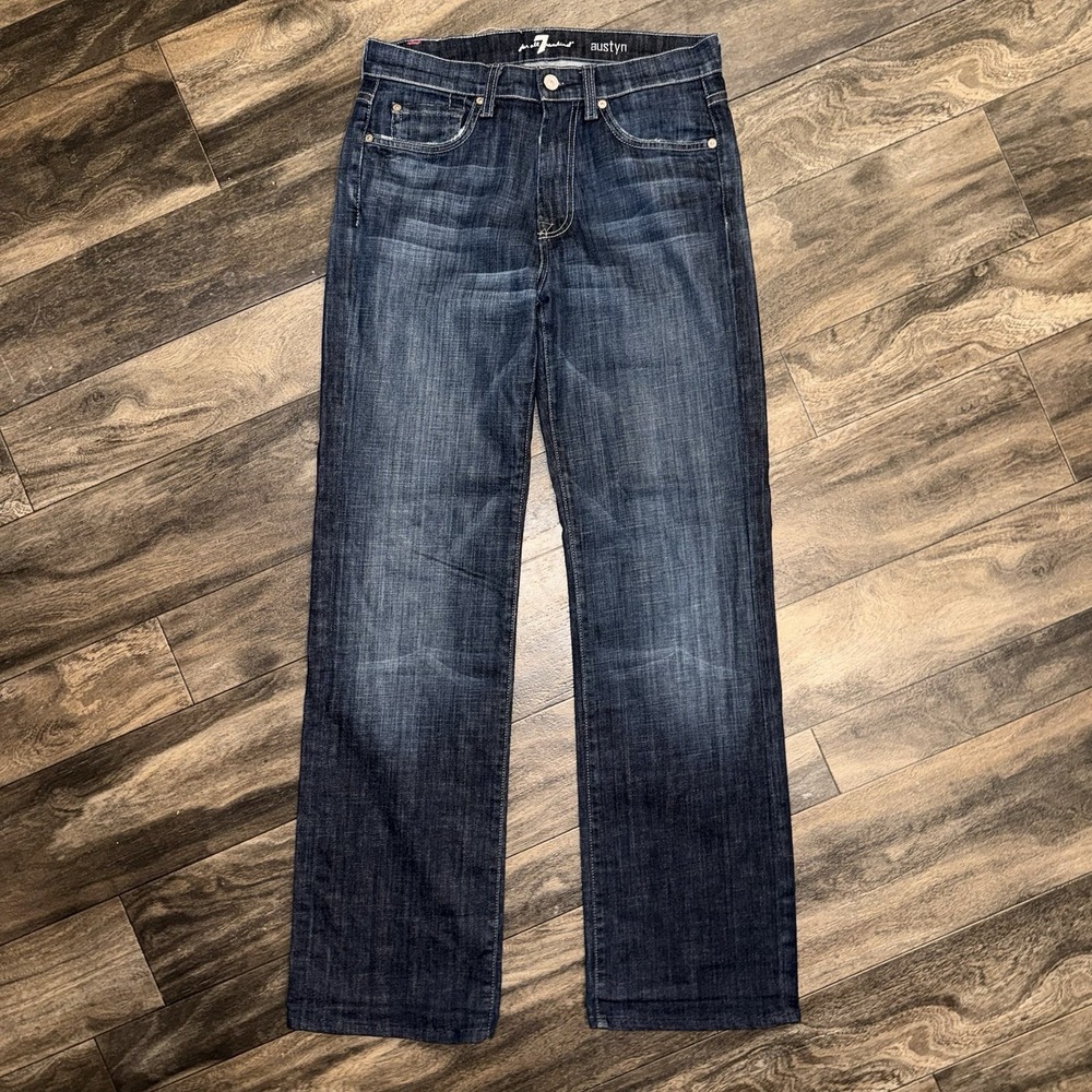 7 For All Mankind Mid-Rise Austyn Straight Fit Dark Wash Denim Jeans Women's 28
